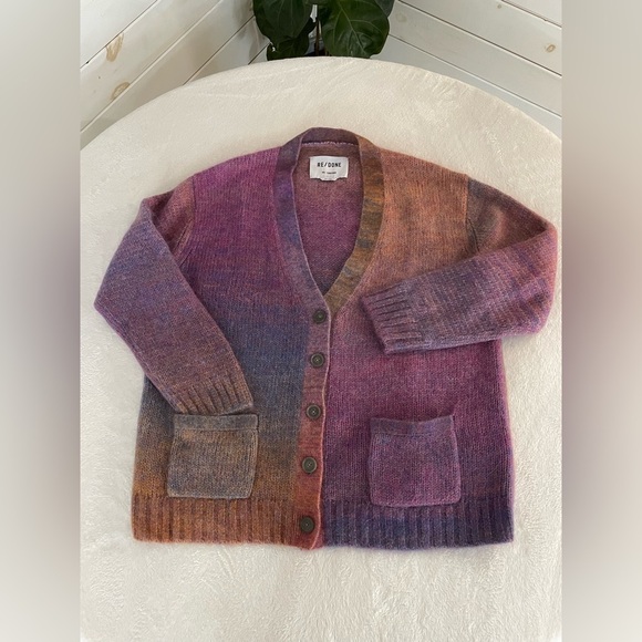 Re/Done 90s Size M Oversized Cardigan Space Dye, Blue/Pink, Retro Sweater - Picture 4 of 17